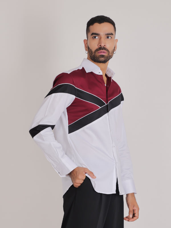 White & Maroon Color block Shirt