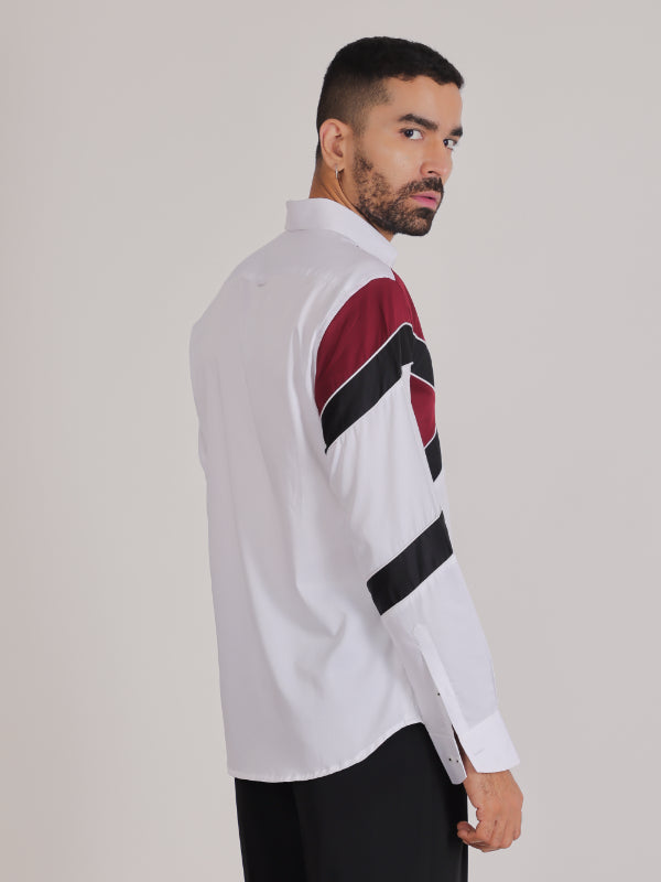White & Maroon Color block Shirt