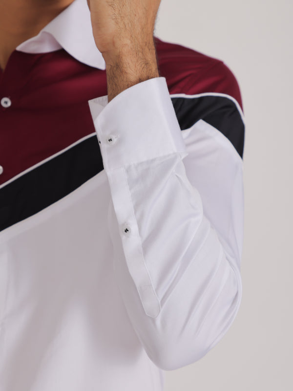 White & Maroon Color block Shirt