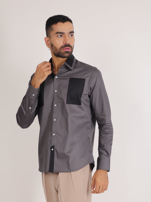 Grey & Black Patched Shirt