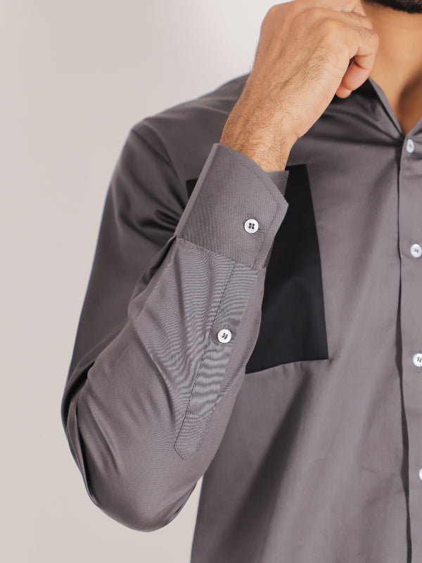 Grey & Black Patched Shirt