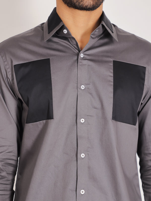 Grey & Black Patched Shirt