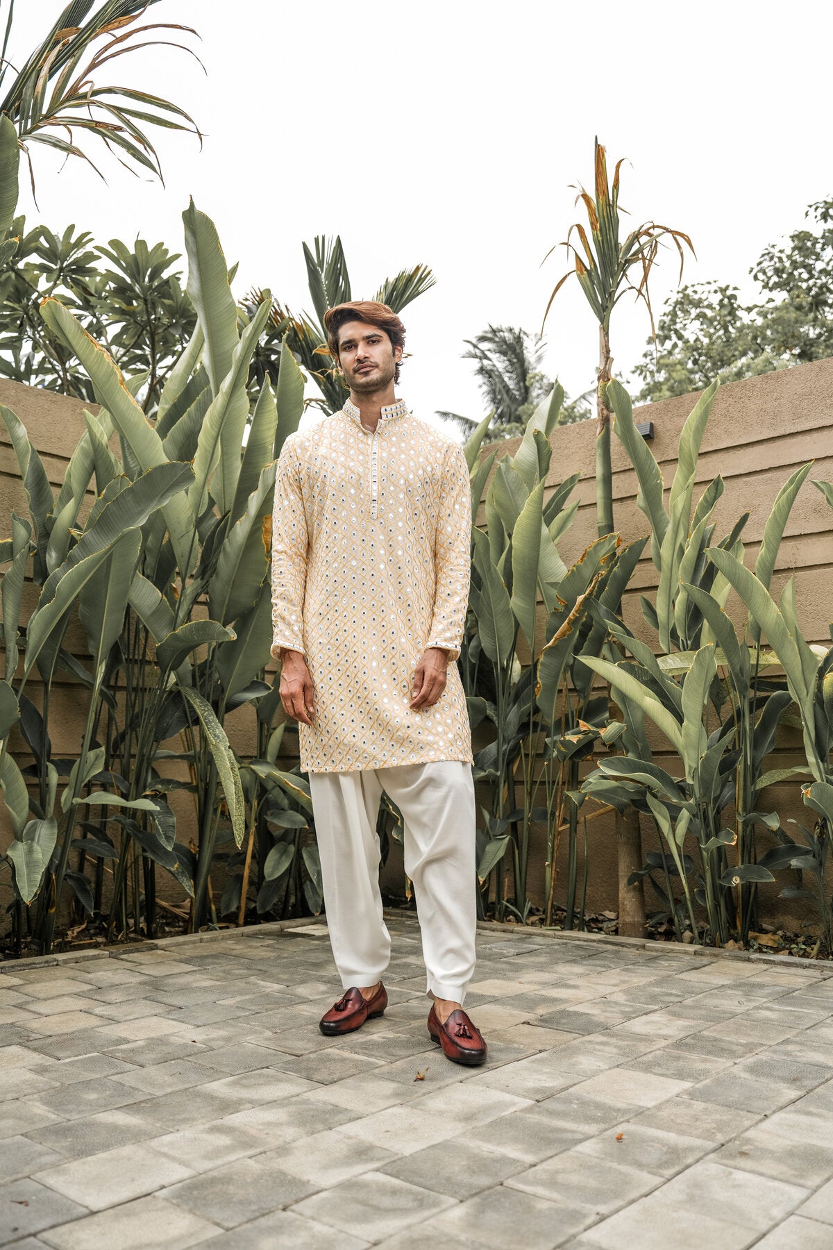 Off White Mirror Work Kurta Set