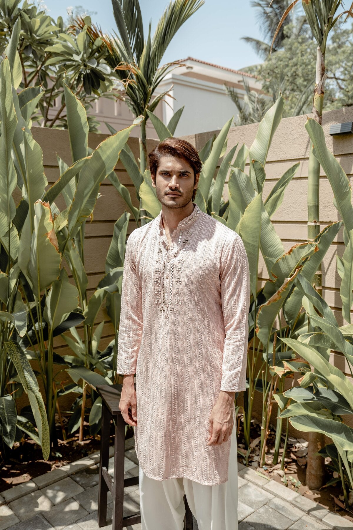 Peach Chikankari Mirror work Kurta Set