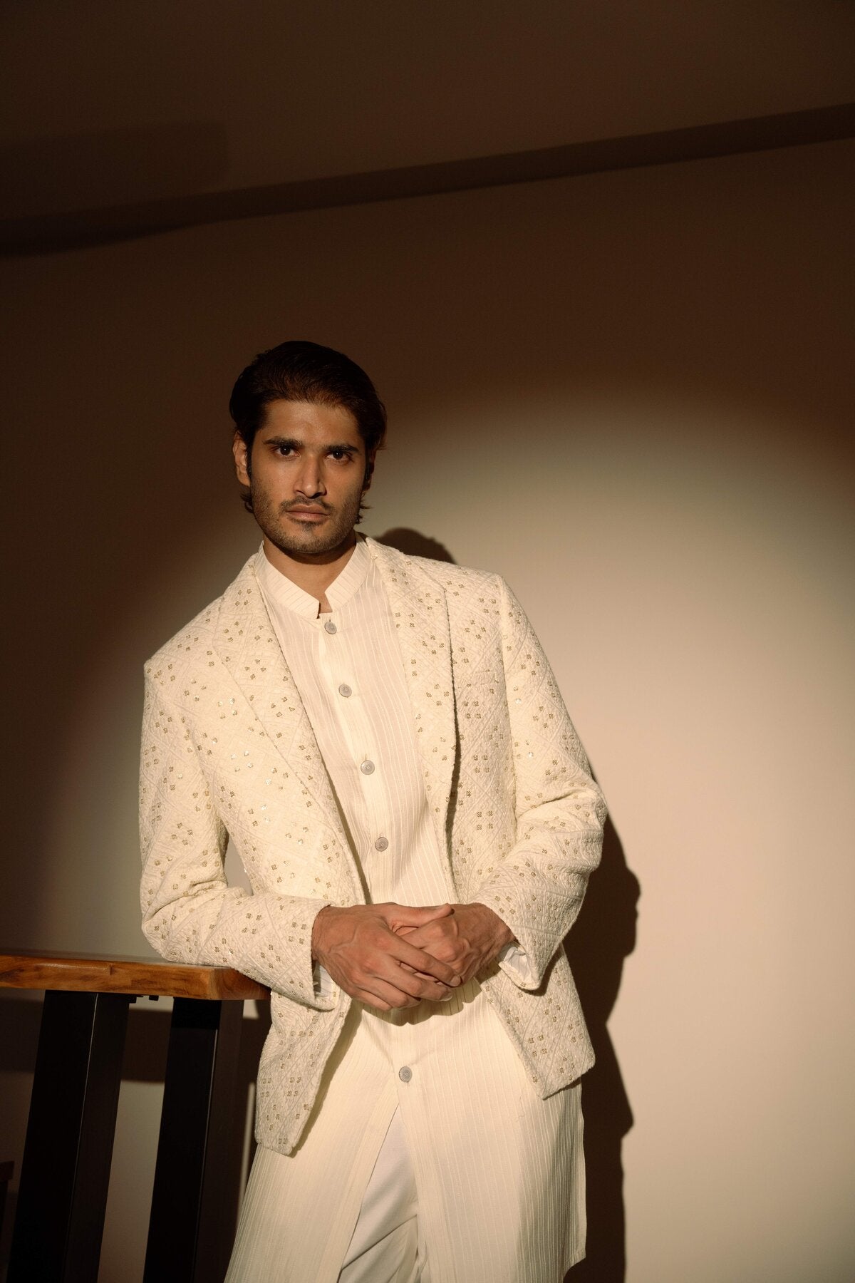 White Pintucks Kurta Set with Chikankari Jacket