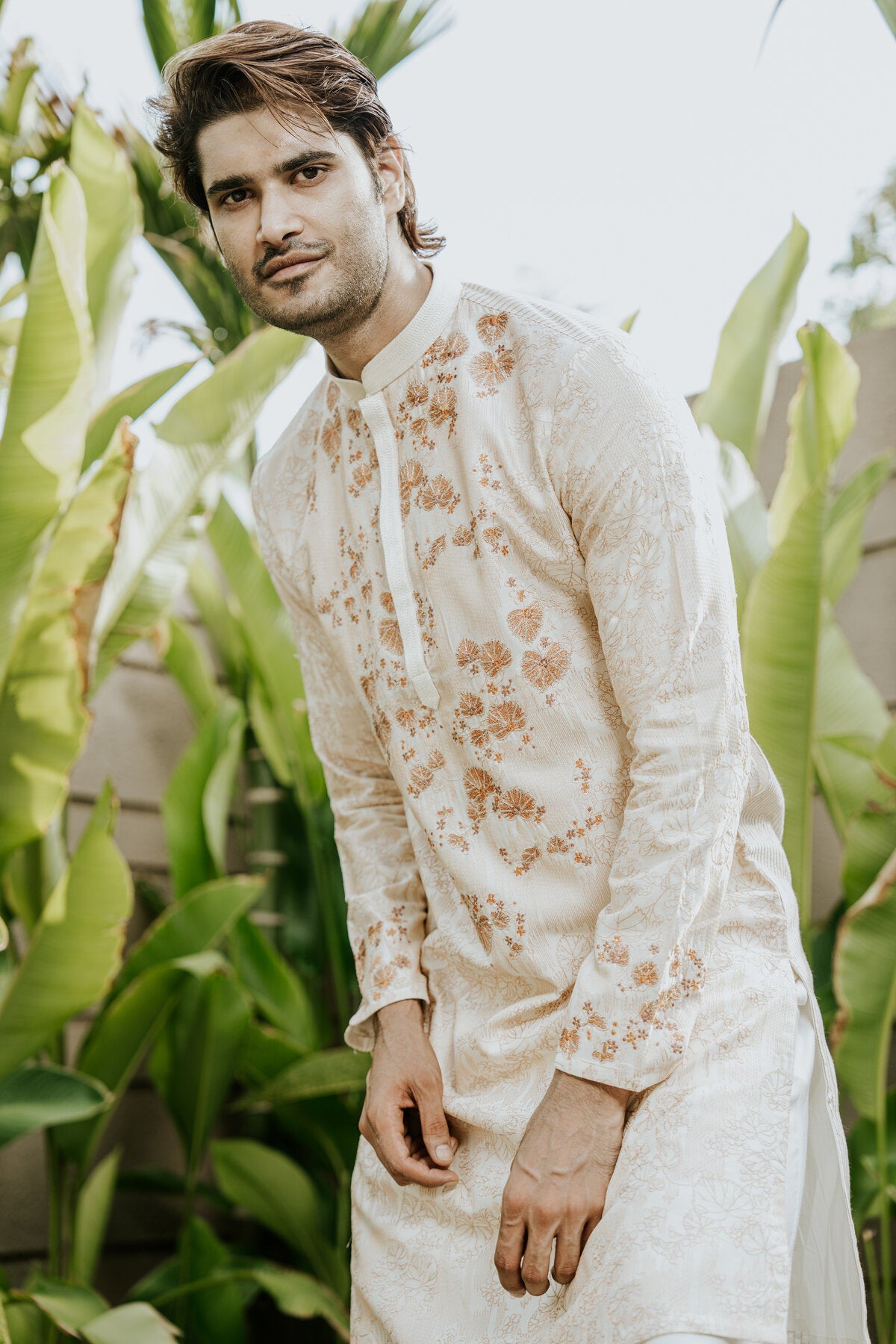 Off White Embroidered Kurta Set