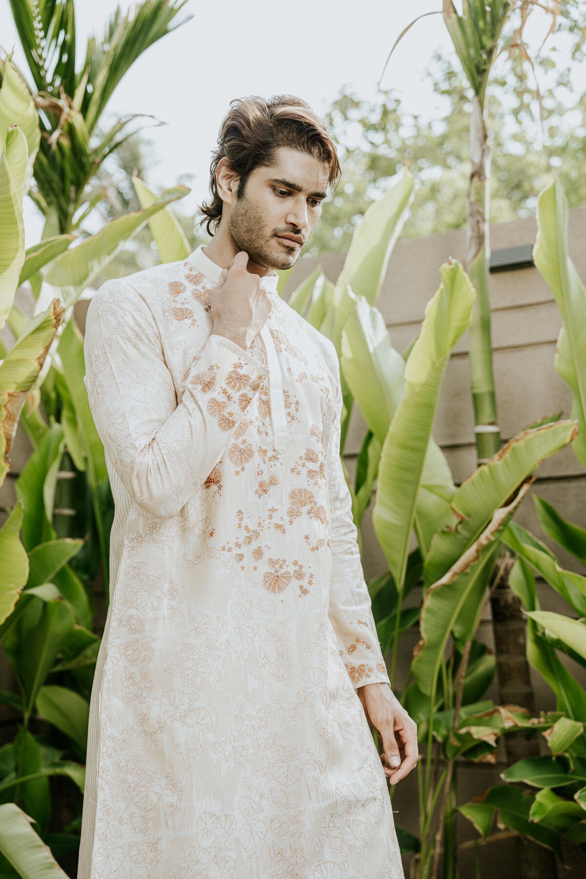 Off White Embroidered Kurta Set