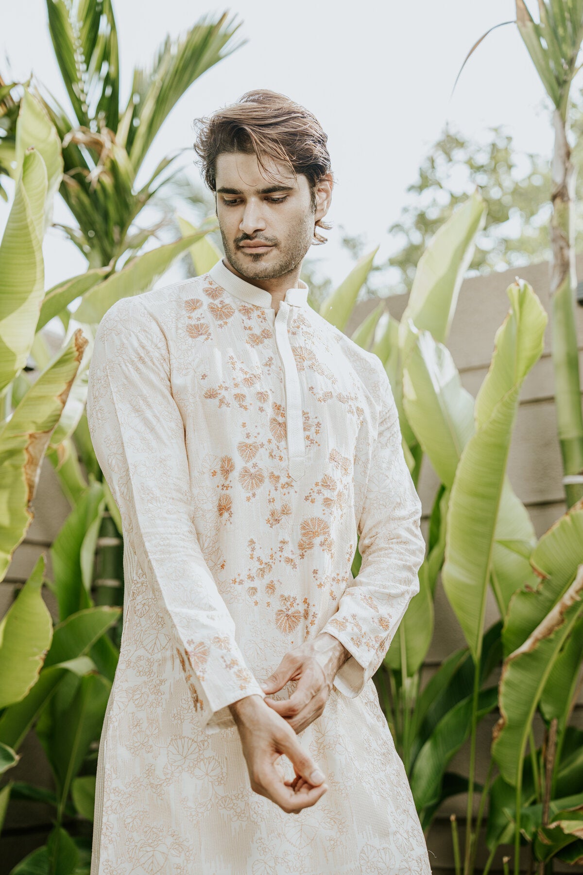 Off White Embroidered Kurta Set