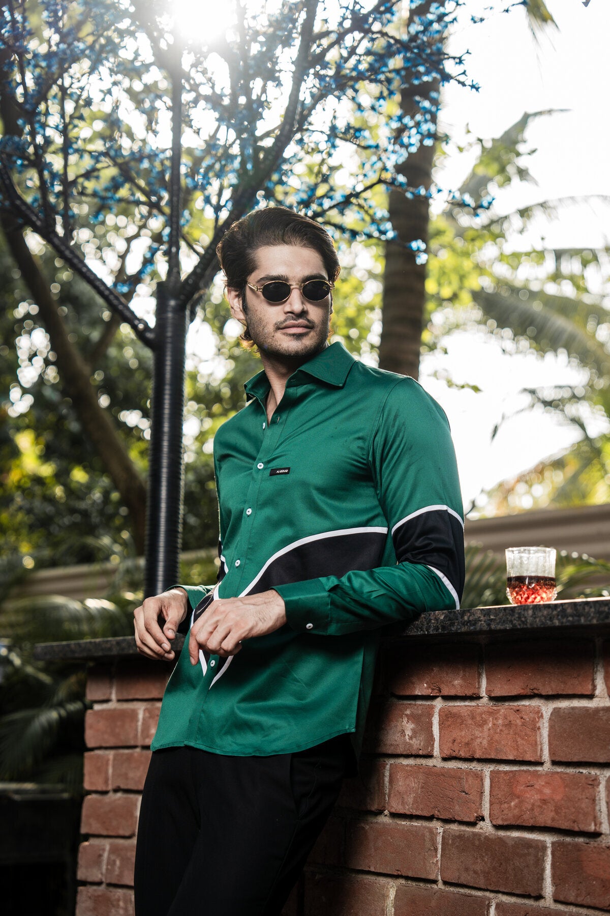 Green & Black Color Block Shirt