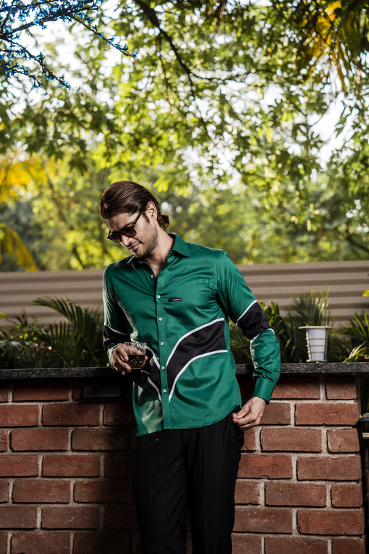 Green & Black Color Block Shirt