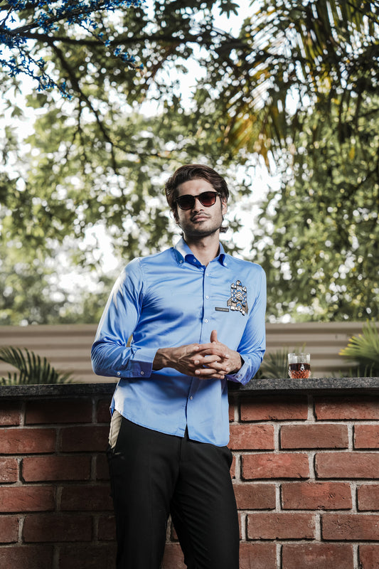 Sky Blue Embroidered Designer Shirt