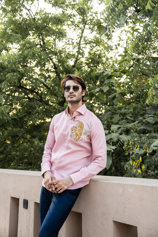 Pink Tiger Embroidered Shirt