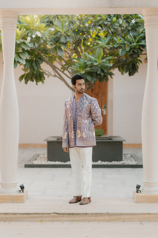 Elegant Purple Silk Indo Set
