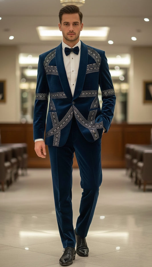Italian Plush Velvet Tuxedo Set – Textured Midnight Finish