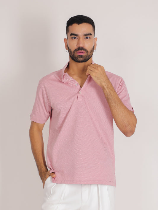 Pink Solid Cotton Polo T-shirt