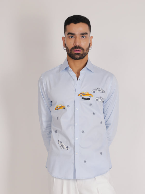 Sky Blue Embroidered Shirt