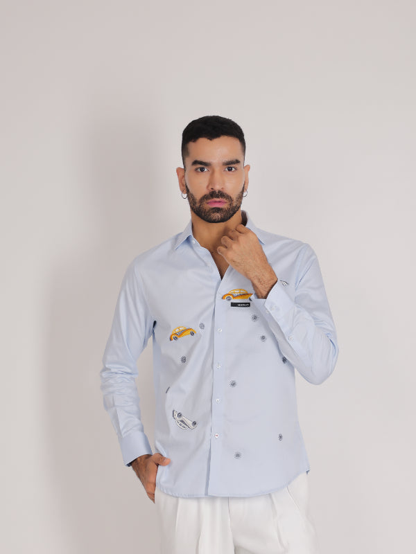 Sky Blue Embroidered Shirt