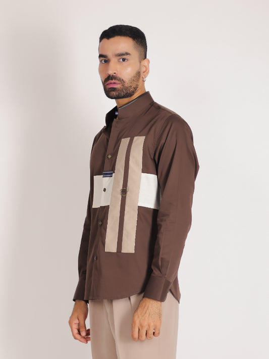 Brown Leather Embroidered Shirt