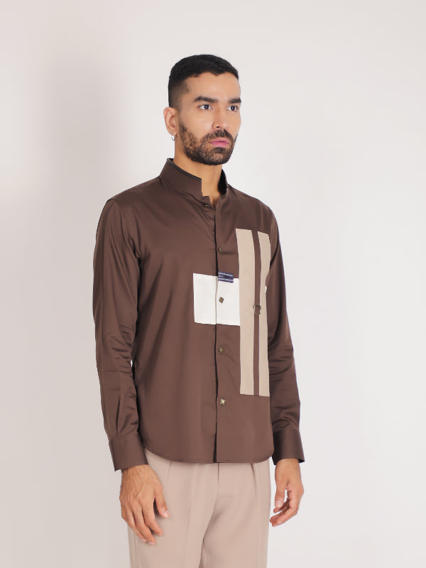 Brown Leather Embroidered Shirt