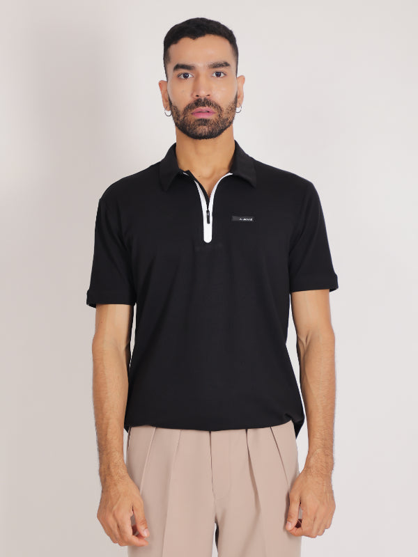 Black Cotton Polo T-Shirt