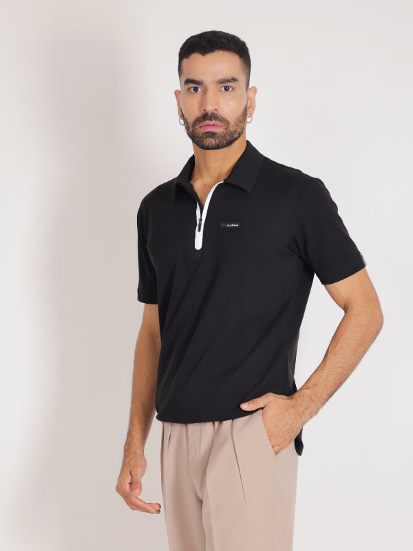 Black Cotton Polo T-Shirt