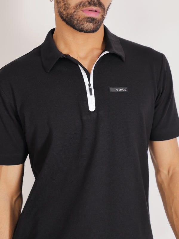 Black Cotton Polo T-Shirt