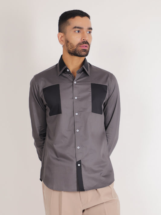 Grey & Black Patched Shirt