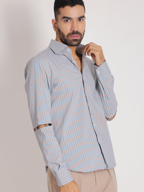 Blue & Beige Striped Shirt