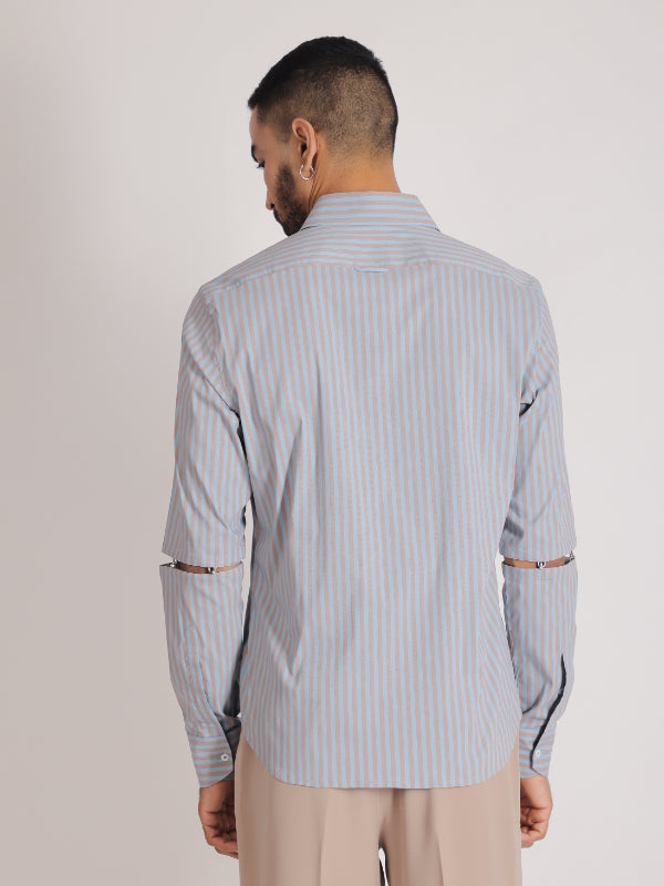 Blue & Beige Striped Shirt