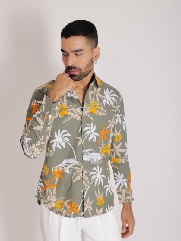 Green Designer Printed Shirt