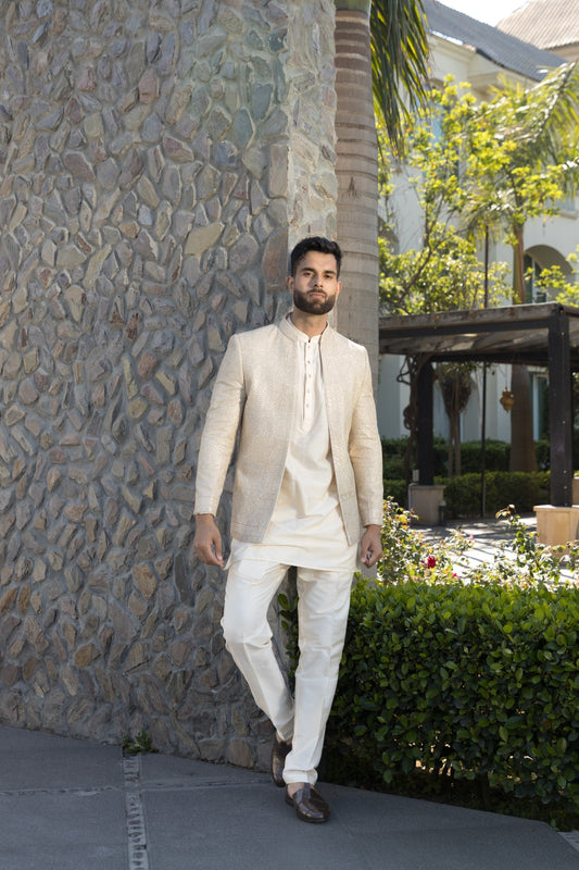 Beige Silk Jodhpuri Set