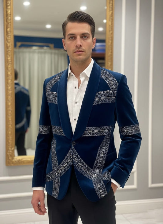 Men’s 2-Piece Teal Tuxedo Suit with Embroidered Detailing