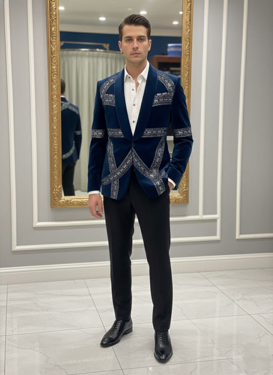 Men’s 2-Piece Teal Tuxedo Suit with Embroidered Detailing