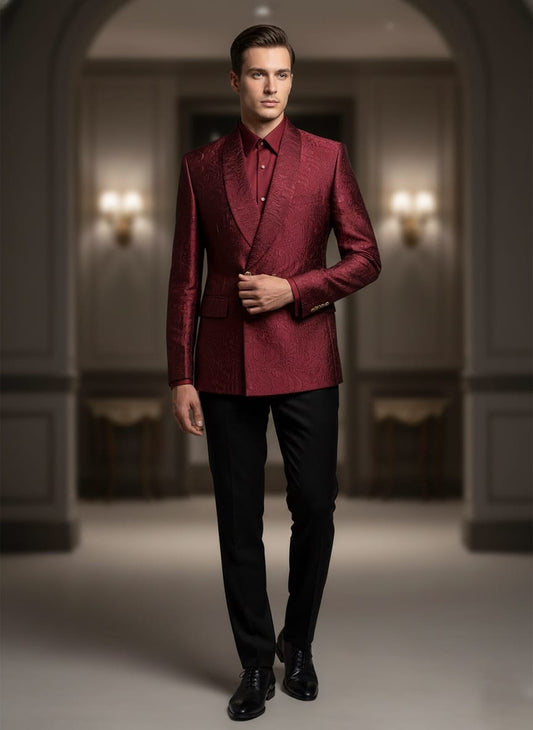 Regal Wine Embroidered Two-Piece Suit
