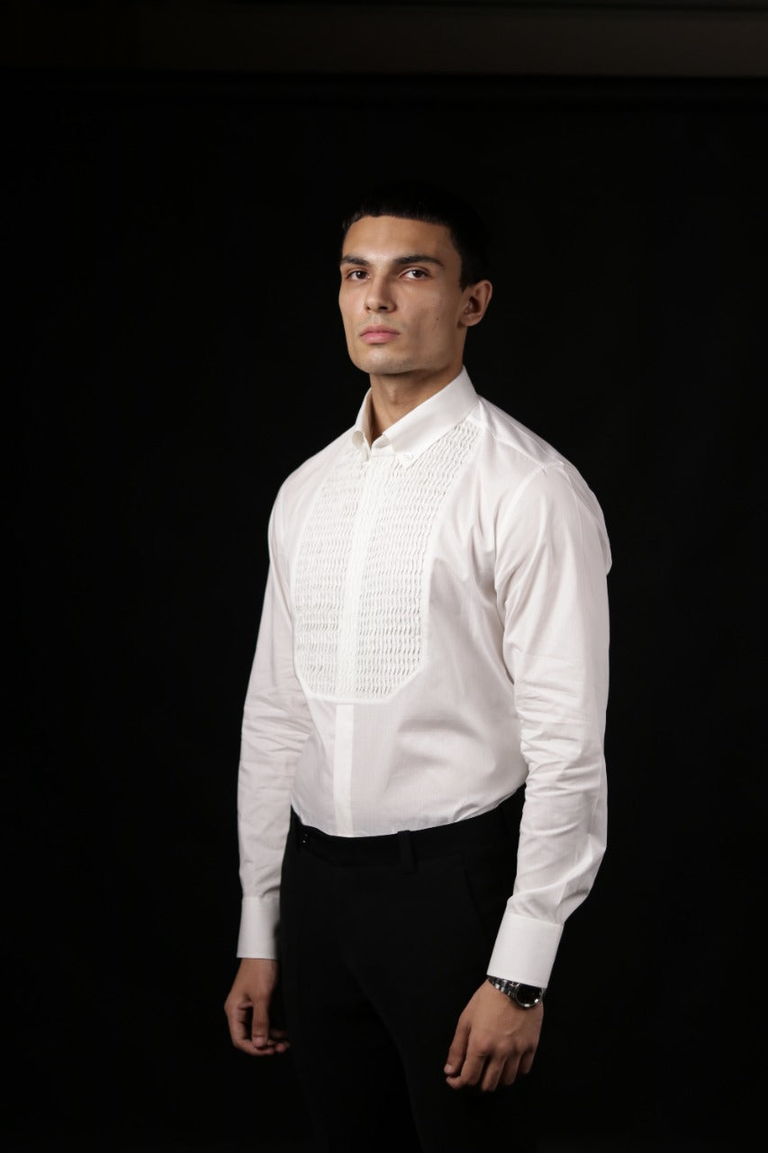 PINTUCKS PANEL WHITE SHIRT