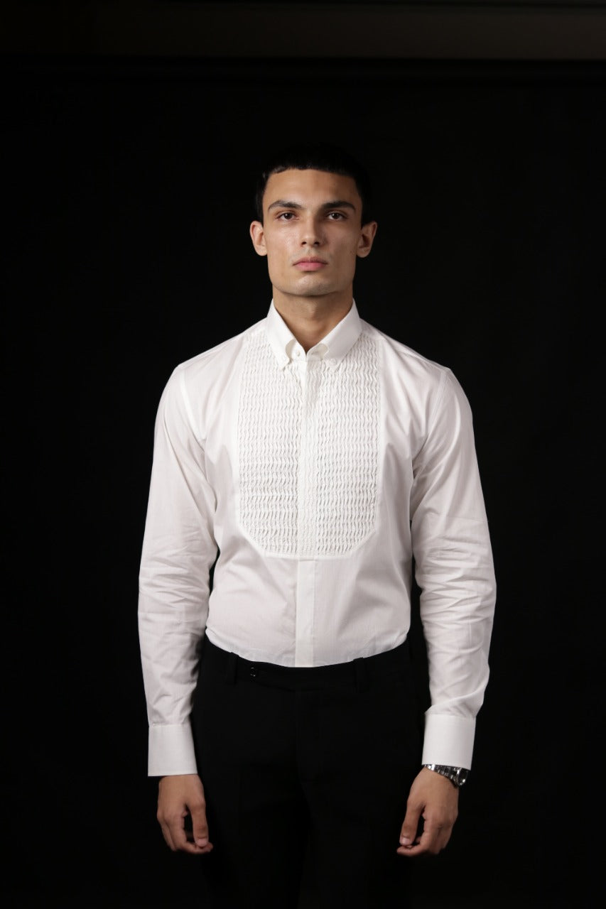 PINTUCKS PANEL WHITE SHIRT