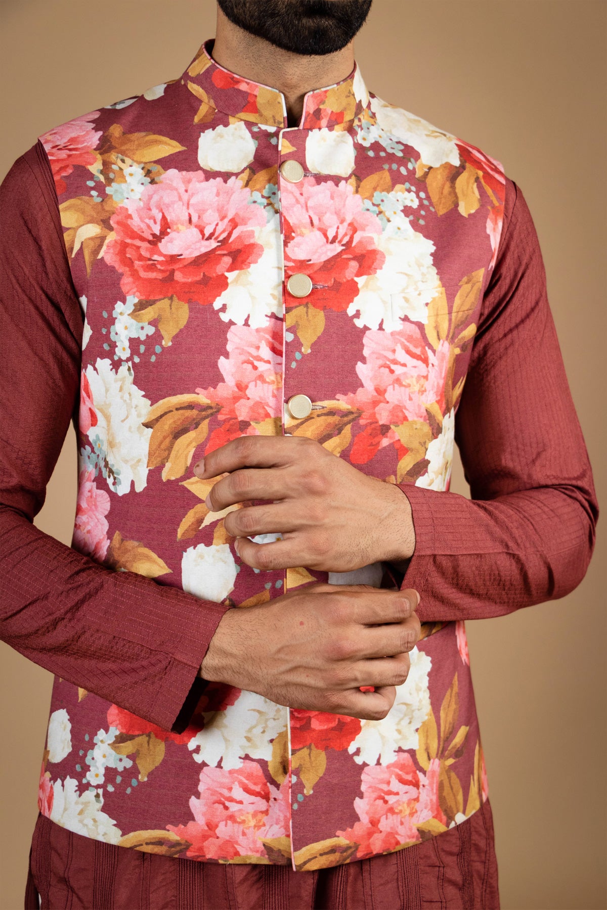 Maroon Kurta with floral jacket