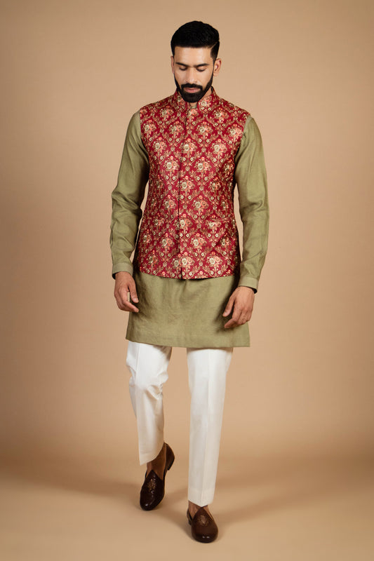 Mehndi kurta with floral jacket