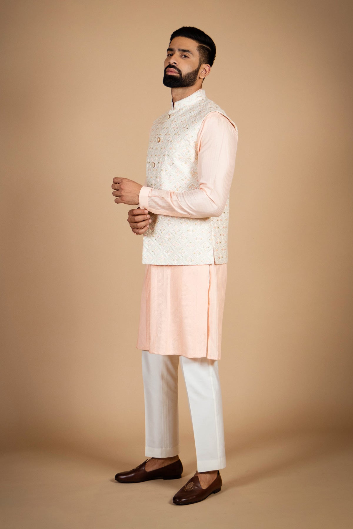 Pastel Kurta with heavy embroidered jacket