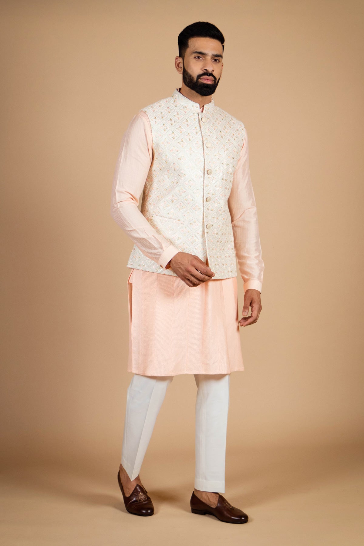 Pastel Kurta with heavy embroidered jacket